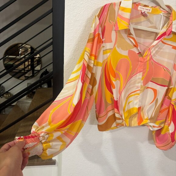 Flying Tomato Women's Chiffon 70s Groovy Long Sleeve Blouse - Picture 5 of 5